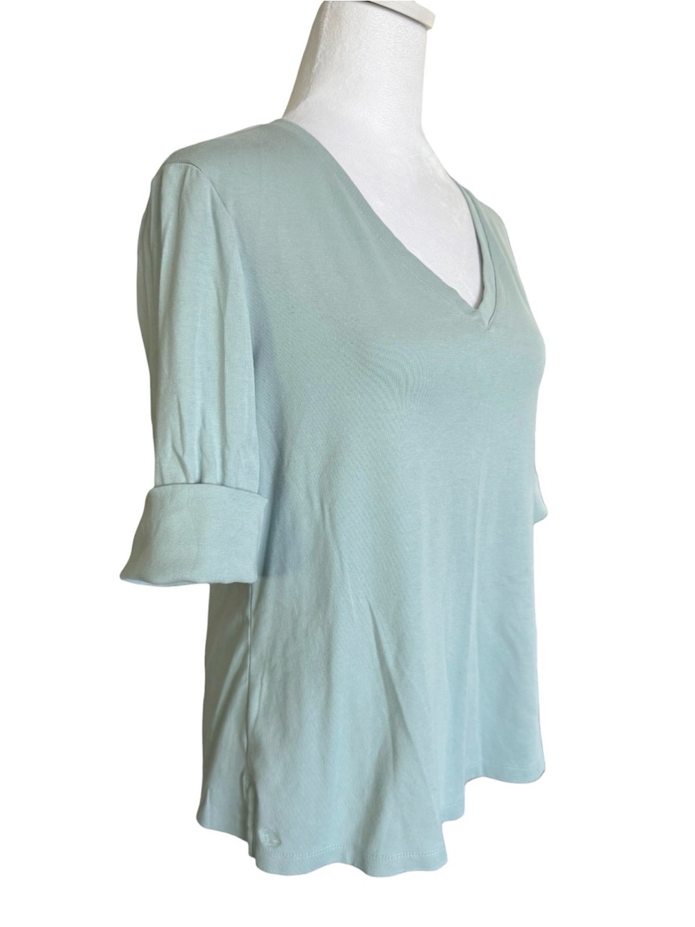 Lauren Ralph Lauren Sage V-Neck Stretch Cotton Tee Size Large - Picture 3 of 11